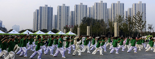 武术爱好者精神抖擞进行表演